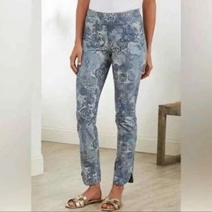 Soft Surroundings La Medina Pull On Mid Rise Bohemian Blue Design Skinny Pants